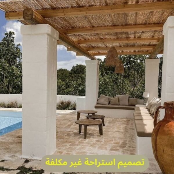 تصميم استراحه غير مكلفه في حديقة منزل سعودية بجلسة خارجية مريحة